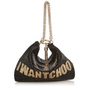 Like new JIMMY CHOO Callie Black And Gold I Want Choo Beaded Clutch Bag $1,995